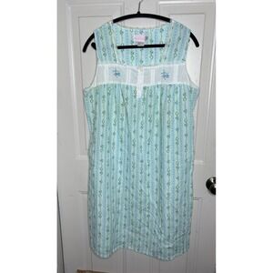 VTG MoonDance Embroidered Nightgown LARGE Sleeveless Cottagecore Ruffle Pintuck
